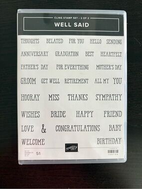Stampin’ Up! WELL SAID Set 1 & 2 Cling Stamp Set 51 Stamps Words & Phrases NEW!